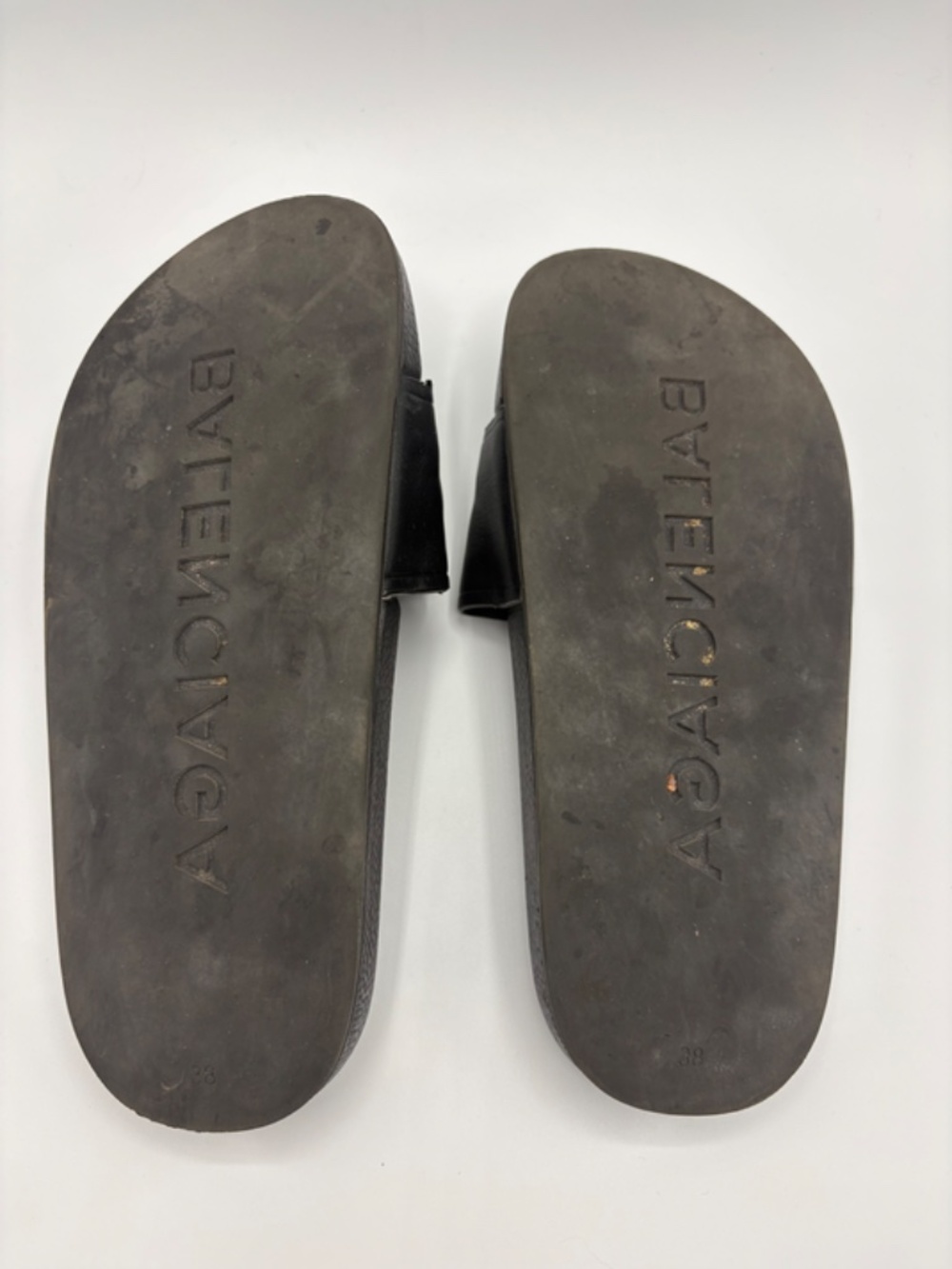 Authentic Balenciaga Womens Slides Sandals Size Eu 38 Black Leather Logo - Picture 6 of 7